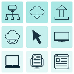 set of 9 world wide web icons includes send data vector image