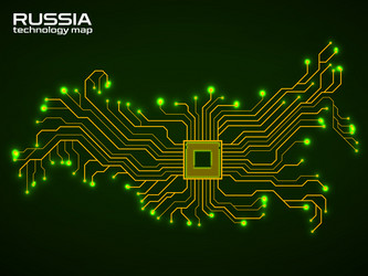 abstract russia map with cpu circuit board vector image