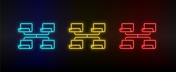 Neon icon set network share red blue vector