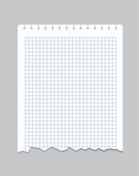 Torn notebook page realistic checkered sheet vector