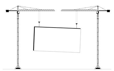 two tall construction cranes are lifting an empty vector