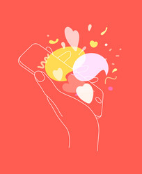 hand phone love messages coral vector