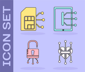 set processor sim card lock on digital circuit vector image