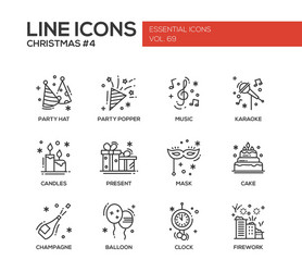 christmas and new year - line design icons set vector