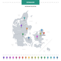 denmark map with location pointer marks vector