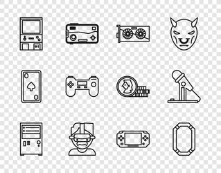 set line computer poker table video graphic card vector image