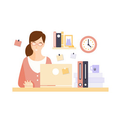 Content woman office worker in cubicle vector