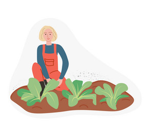 Organic production woman grows greens isolated vector