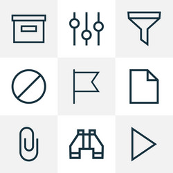 user icons line style set with start equalizer vector image