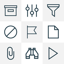 User icons line style set with start equalizer vector