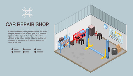 Car repair shop banner isometric style vector