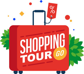 Shopping tour red suitcase with text vector