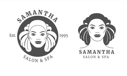 A set of logos with womans face and floral vector