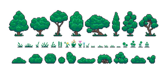 pixel forest set retro 8 bit video game ui vector