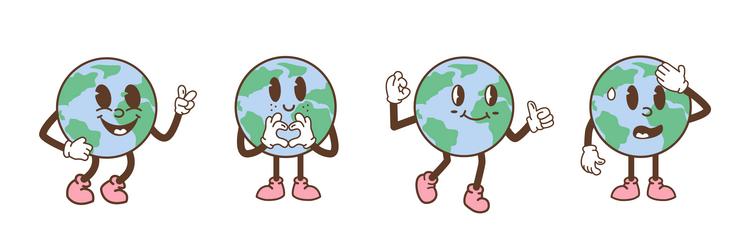 Set of earth characters in trendy retro cartoon vector