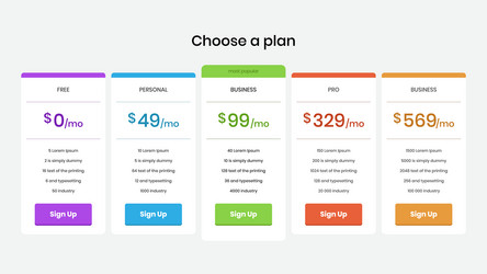 pricing plans and tables for web application vector