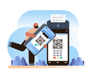 Man customer or shopper using mobile app with qr vector