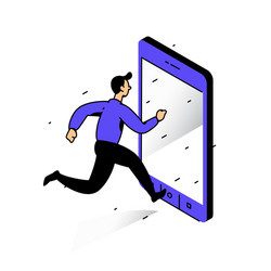 a man running to phone catch bell image vector