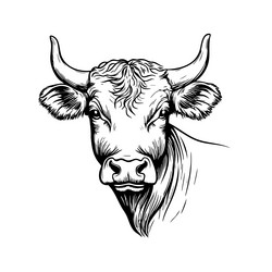 detailed monochrome of a bull head strong horns Vector Image