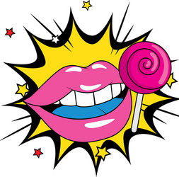 Retro Lollipop with Exploding Lips vector image