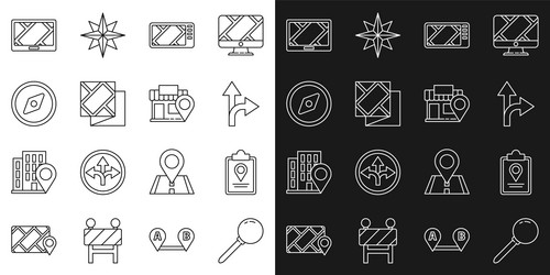 set line push pin folded map with location marker vector image