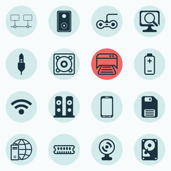 set of 16 computer hardware icons includes audio vector image