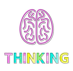 Thinking process and brain icon colorful card vector