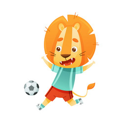 Cute Lion Playing Soccer Vector Image