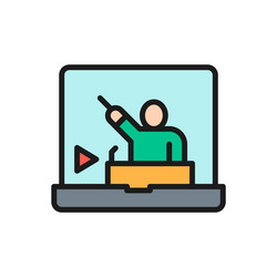 Online video presentation flat color line icon vector