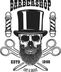 barbershop emblem template bearded skull Vector Image