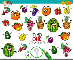 one of a kind activity with fruit characters vector