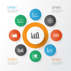 set of graphs diagrams and statistics icons vector image