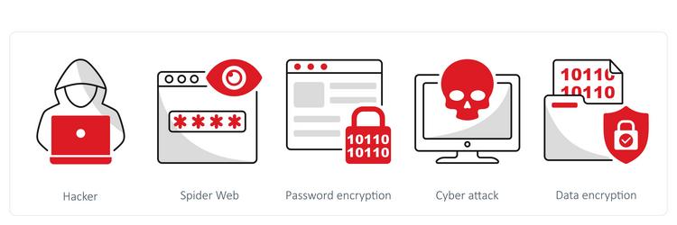 a set of 5 security icons as hacker spider web vector image
