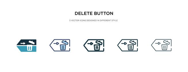 Delete button icon in different style two vector