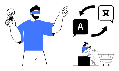 digital transformation a man with vr and lightbulb vector image