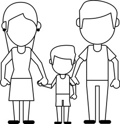 Family avatar faceless cartoon in black and white vector