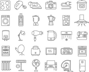 Household Appliance Icons - Linear Set Vector Image
