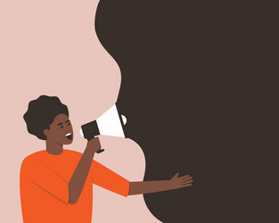 african american speaks into a megaphone vector