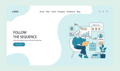 digital workspace video call and data analysis vector image