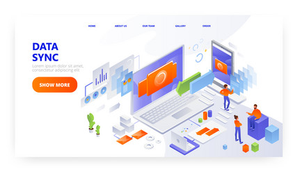 data sync landing page design website banner vector