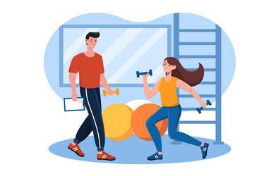 female character is working out in gym Vector Image