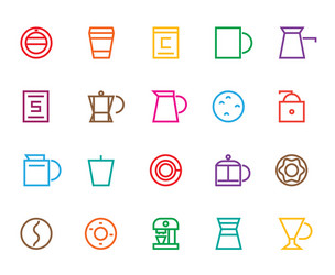 Outline colorful set of cafe icon modern concept vector