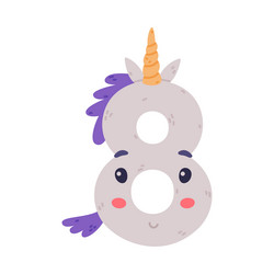 unicorn cute number eight or numeral with smiling vector