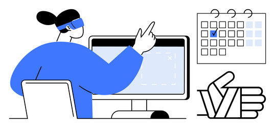 virtual assistant reviewing tasks on computer vector image