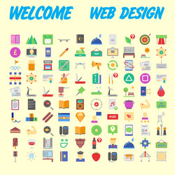 Set of 100 flat web icons on following themes vector