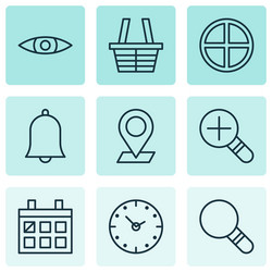 web icons set with magnifier almanac check vector image