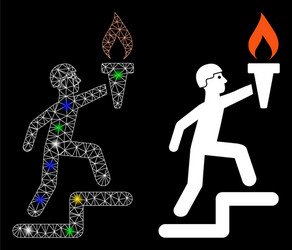 bright mesh wire frame soldier climbing with torch vector image