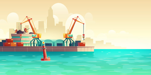 cargo seaport on metropolis harbor cartoon vector