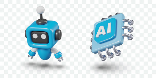 small blue robot processor with ai sign set vector image