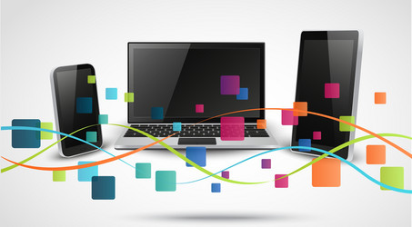 Tablet computer and mobile phones with colorful ap vector